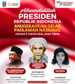 Tiga Tokoh Jawa Timur Peroleh Gelar Pahlawan Nasional. Khofifah: Teladan Keberanian dan Kemanusiaan